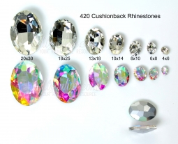 420 Glitzstone Crystal AB Cushion Back Oval Rhinestones